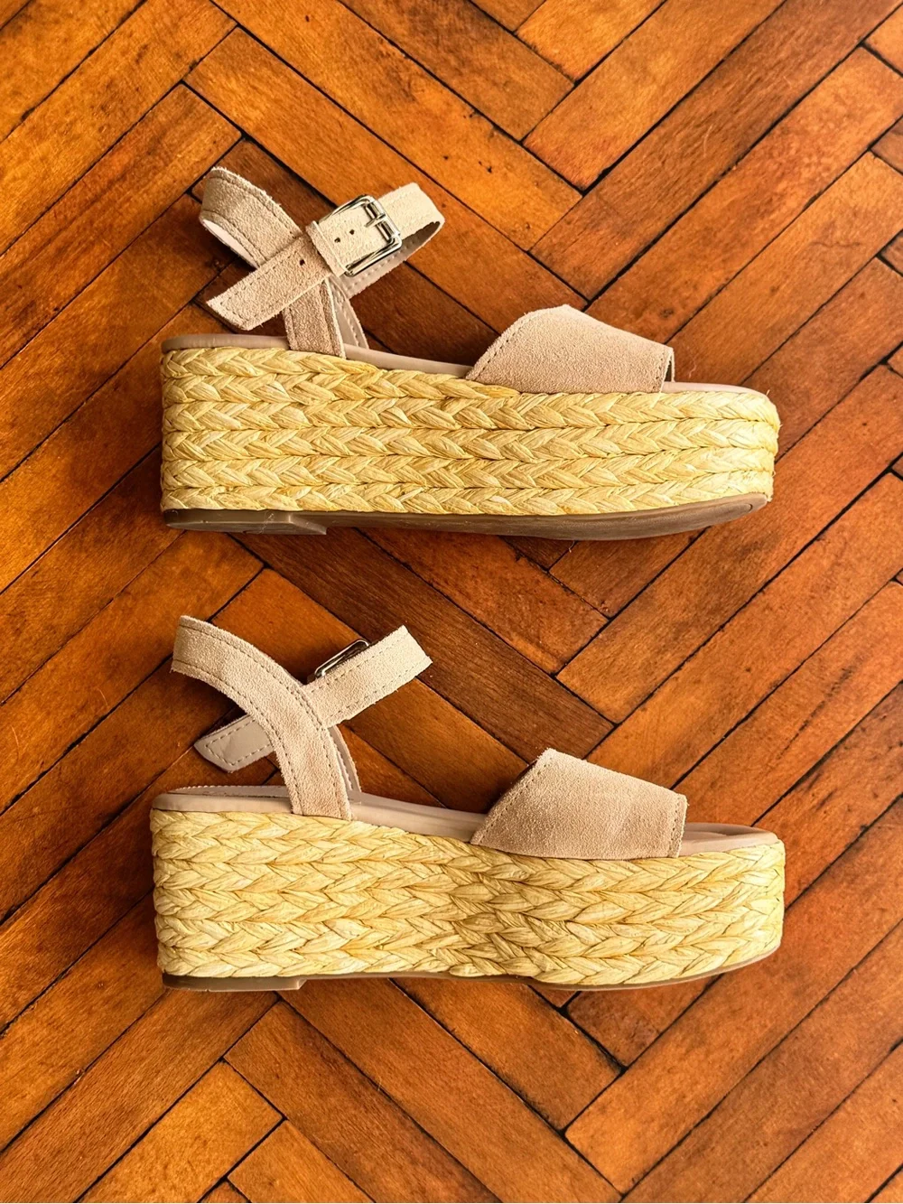 Sz 8.5 Marc Fisher Tan Suede Jellard Espadrille Chunky Jute Wrap Platform Sandal